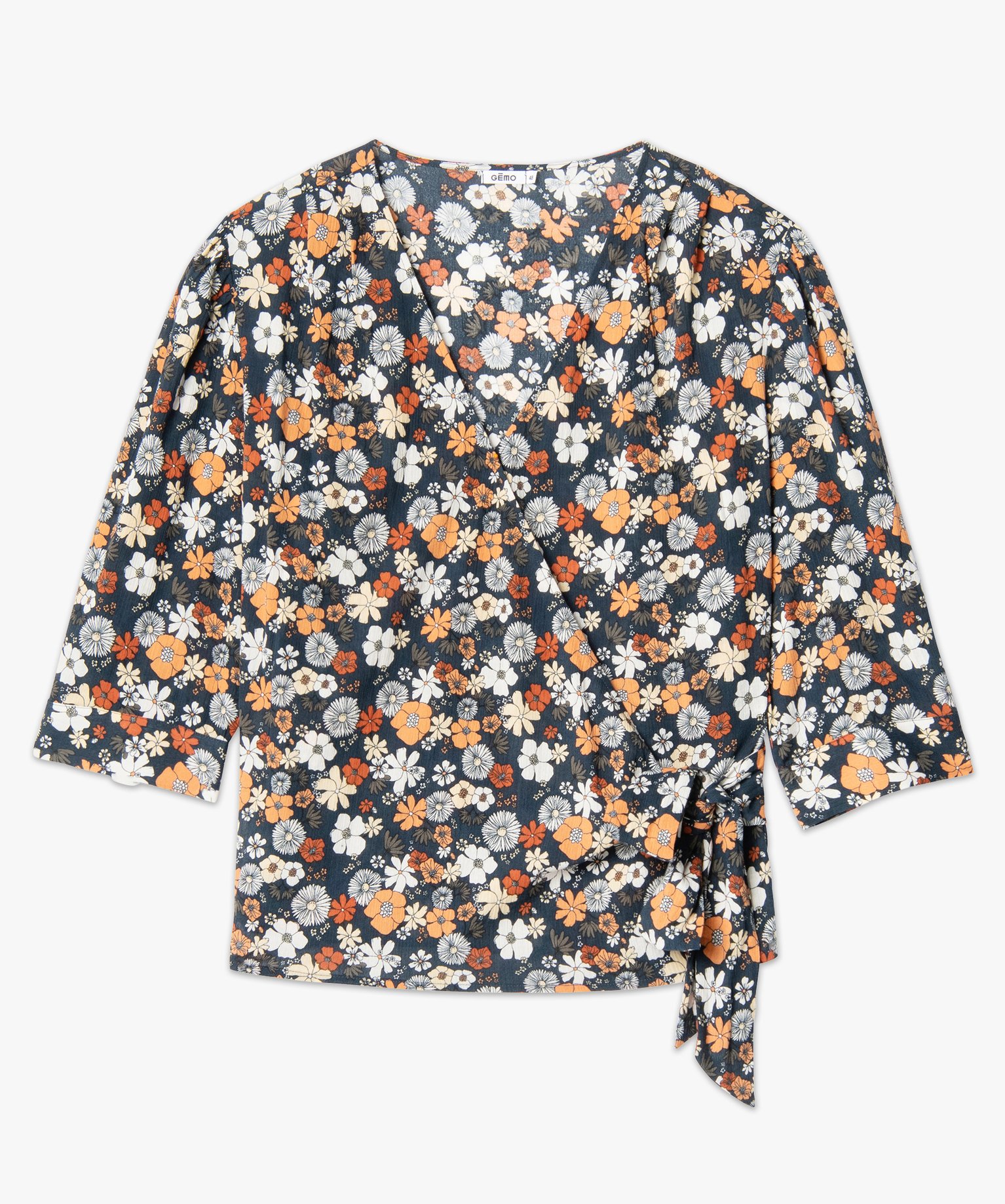Blouse femme grande taille à manches forme cache-cur imprime | GEMO