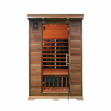 PureHaven Infrarotkabine 120x105x190 cm aus rotem Zeder-Holz Bluetooth-Soundsystem Timer Lichttherapie in 4 Farben digitale Steuerung
