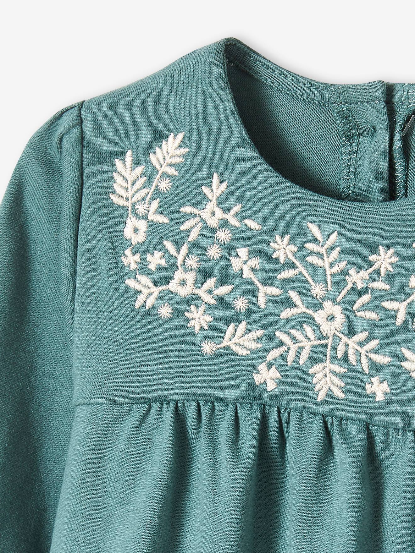 T-shirt brodé bébé manches longues vert grisé
