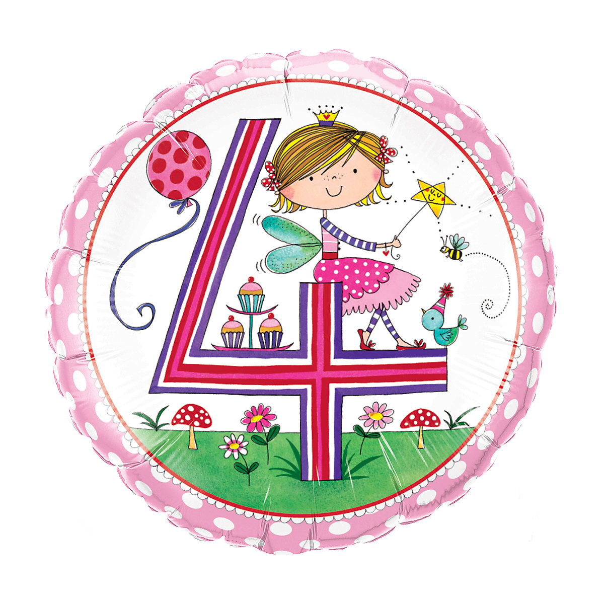 Folienballon Rachel Ellen Girls Zahl 4, 46 cm