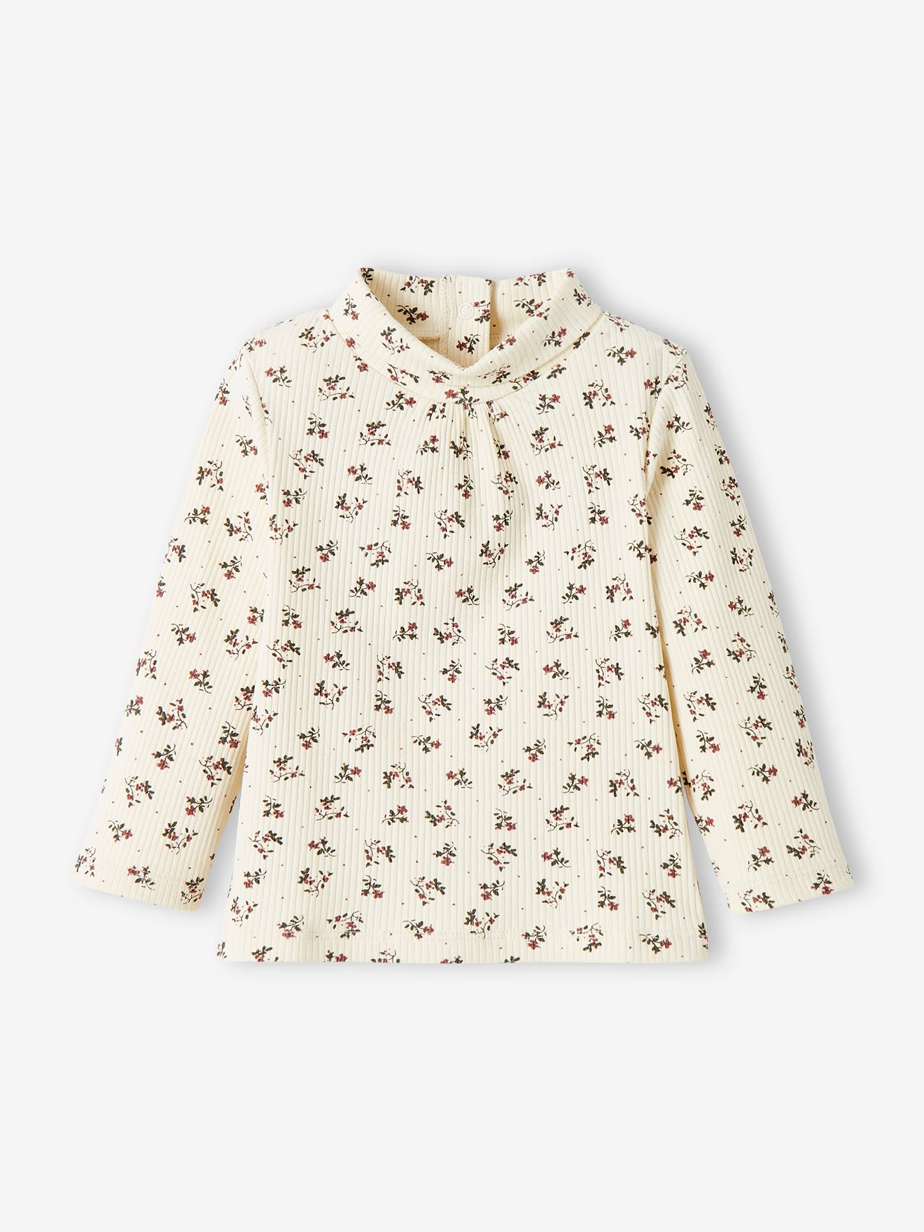 T-shirt côtelé bébé col roulé écru