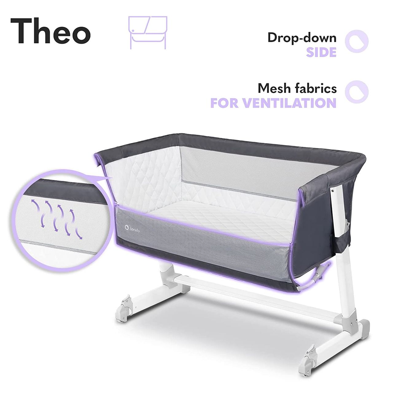 Lionelo Theo Baby Beistellbett dunkelgrau
