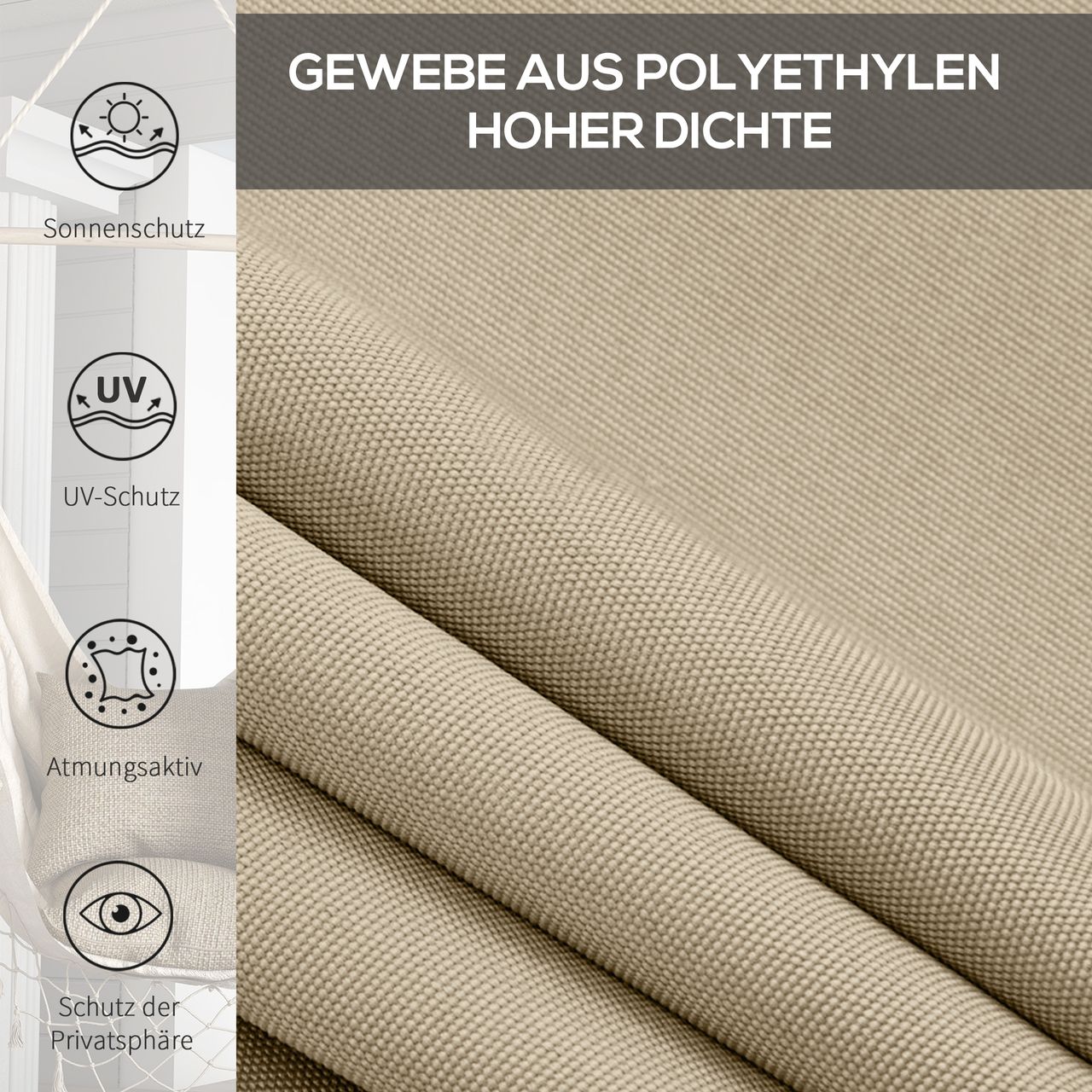Outsunny Senkrechtmarkise Balkonrollo, 120x185cm Außenrollo für Pavillon, Beige