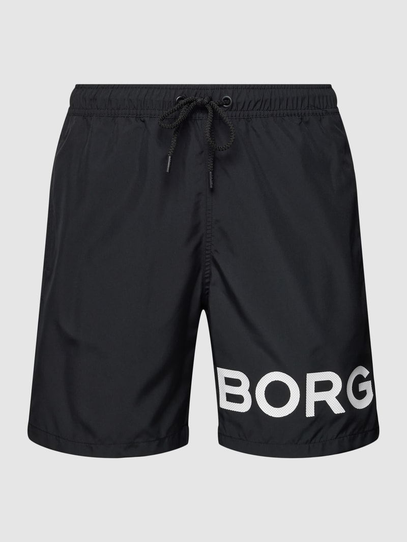 Badehose mit Label-Print Modell 'SHELDON' in schwarz
