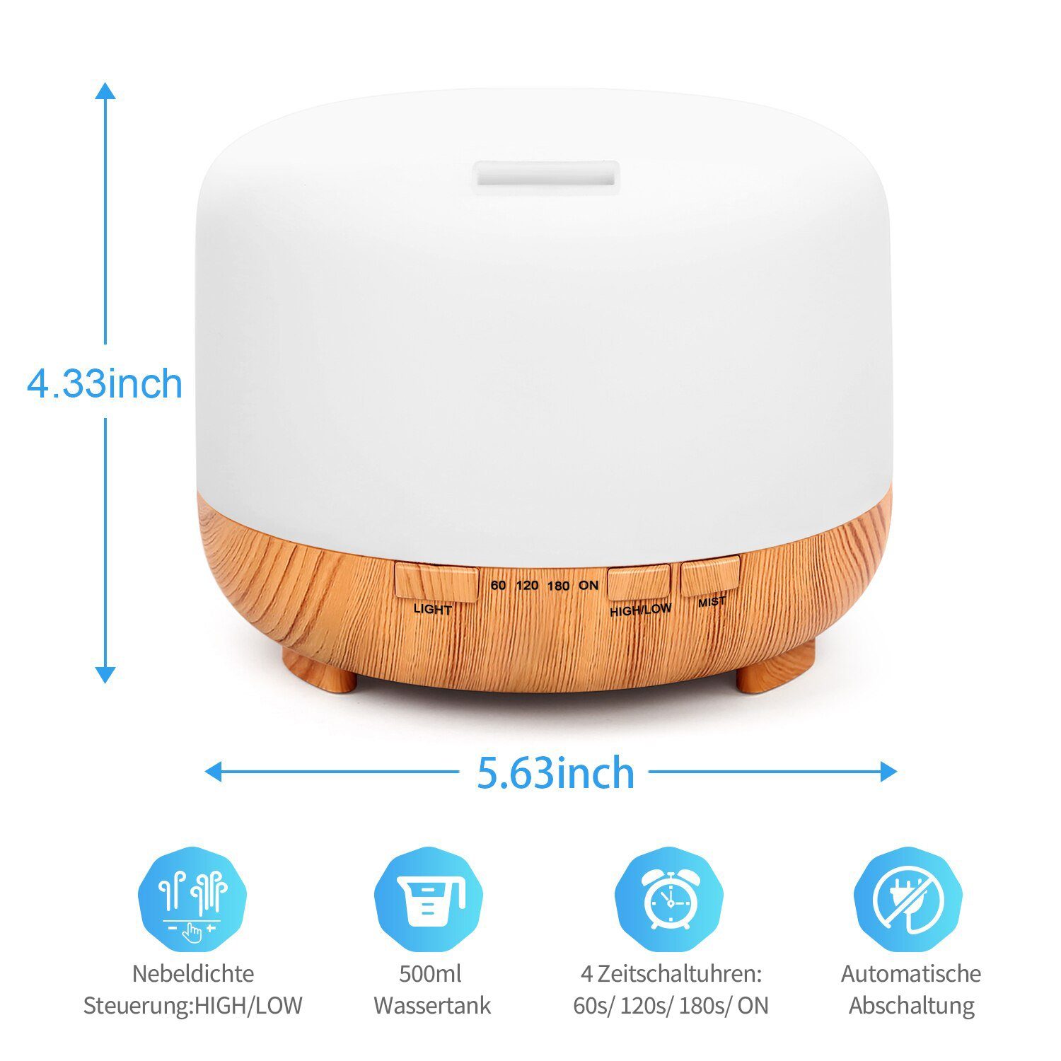 Bothergu Luftbefeuchter, 500ml Aroma Diffuser mit 7 wechselnden Farben