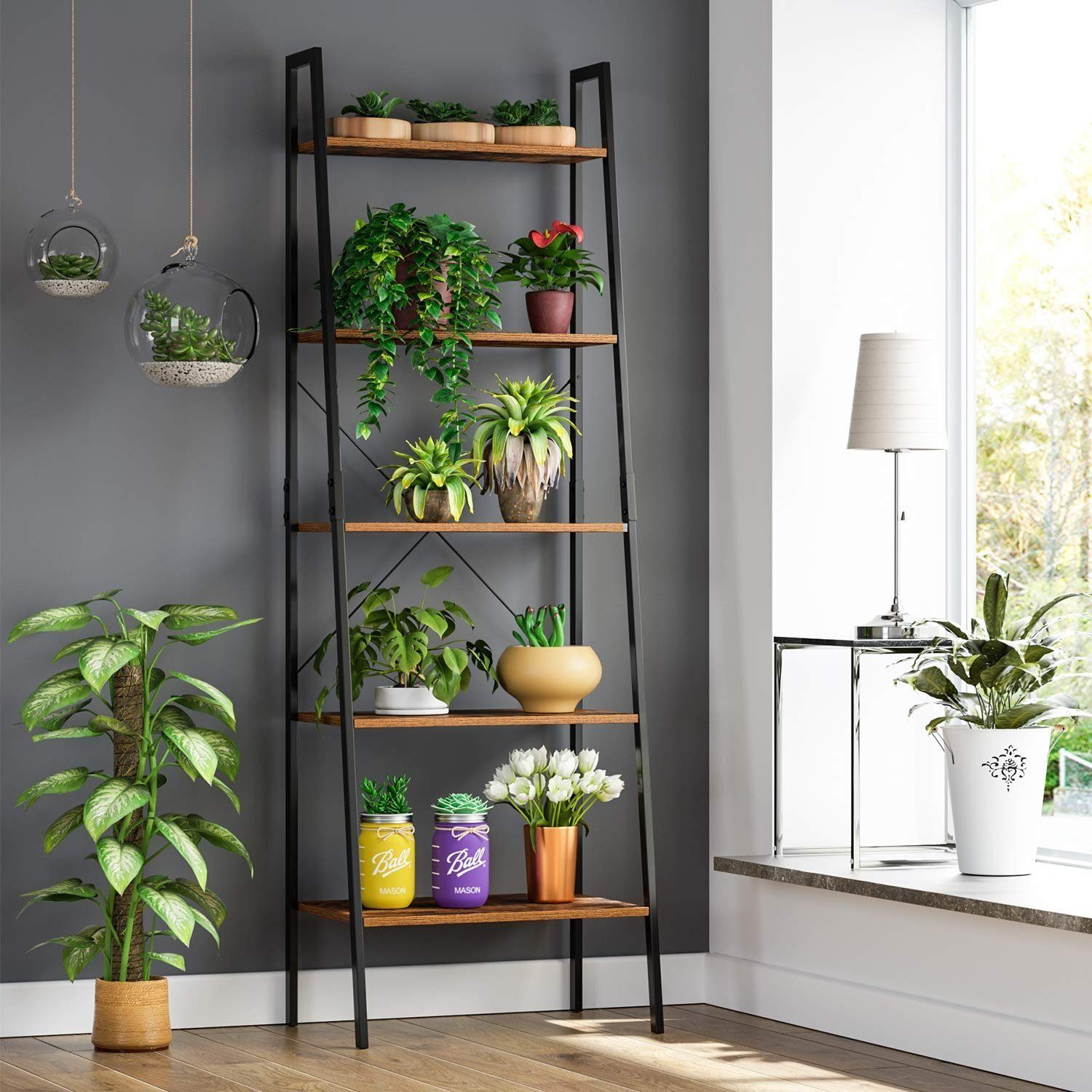 Daskoo Bücherregal Standregal, Küchenregal, Leiterregal mit 5 Ebenen,171cm hoch, für Wohnzimmer,Studierzimmer,Küche