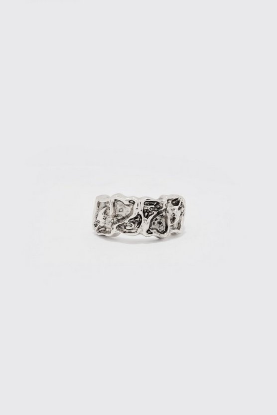 Metal Melted Statement Ring In Silver
