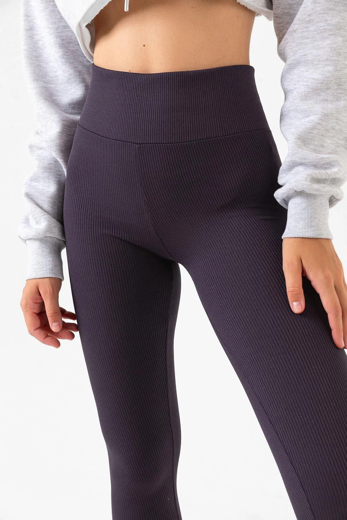 Domoda  Geräucherte, gerippte, elastische Strickstrumpfhose mit hoher Taille und Interlock-Taille