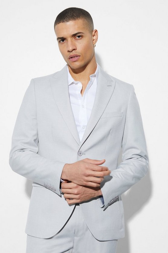 Einreihige Slim-Fit Leinen-Anzugjacke