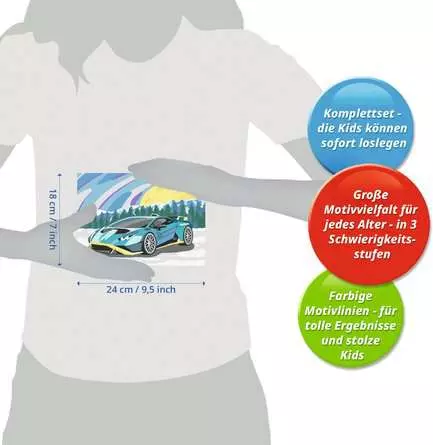 CreArt Blauer Lamborghini - Malen nach Zahlen für Kinder ab 9 Jahren