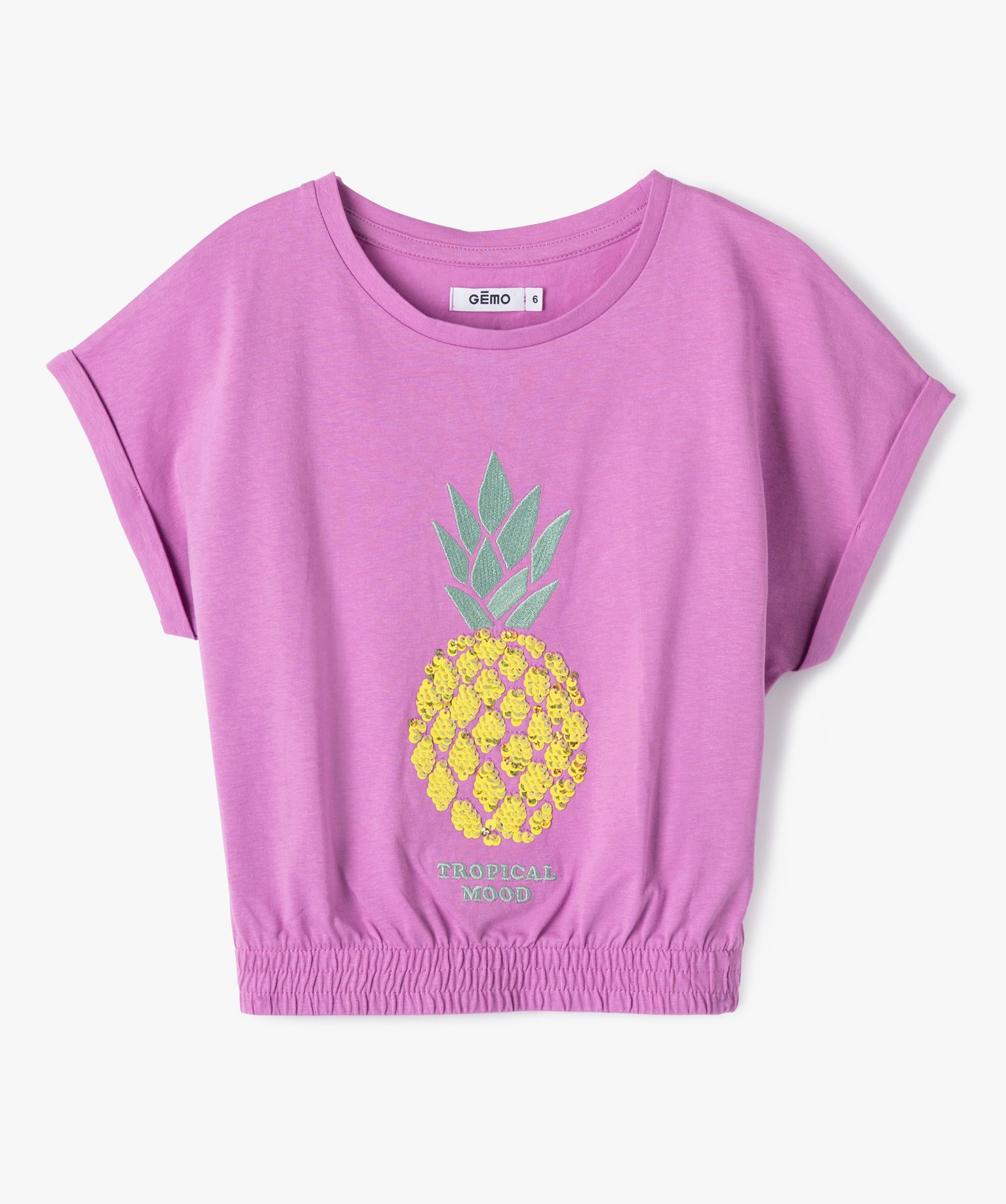 Tee-shirt fille à manches courtes avec motif en sequins bro... violet | GEMO