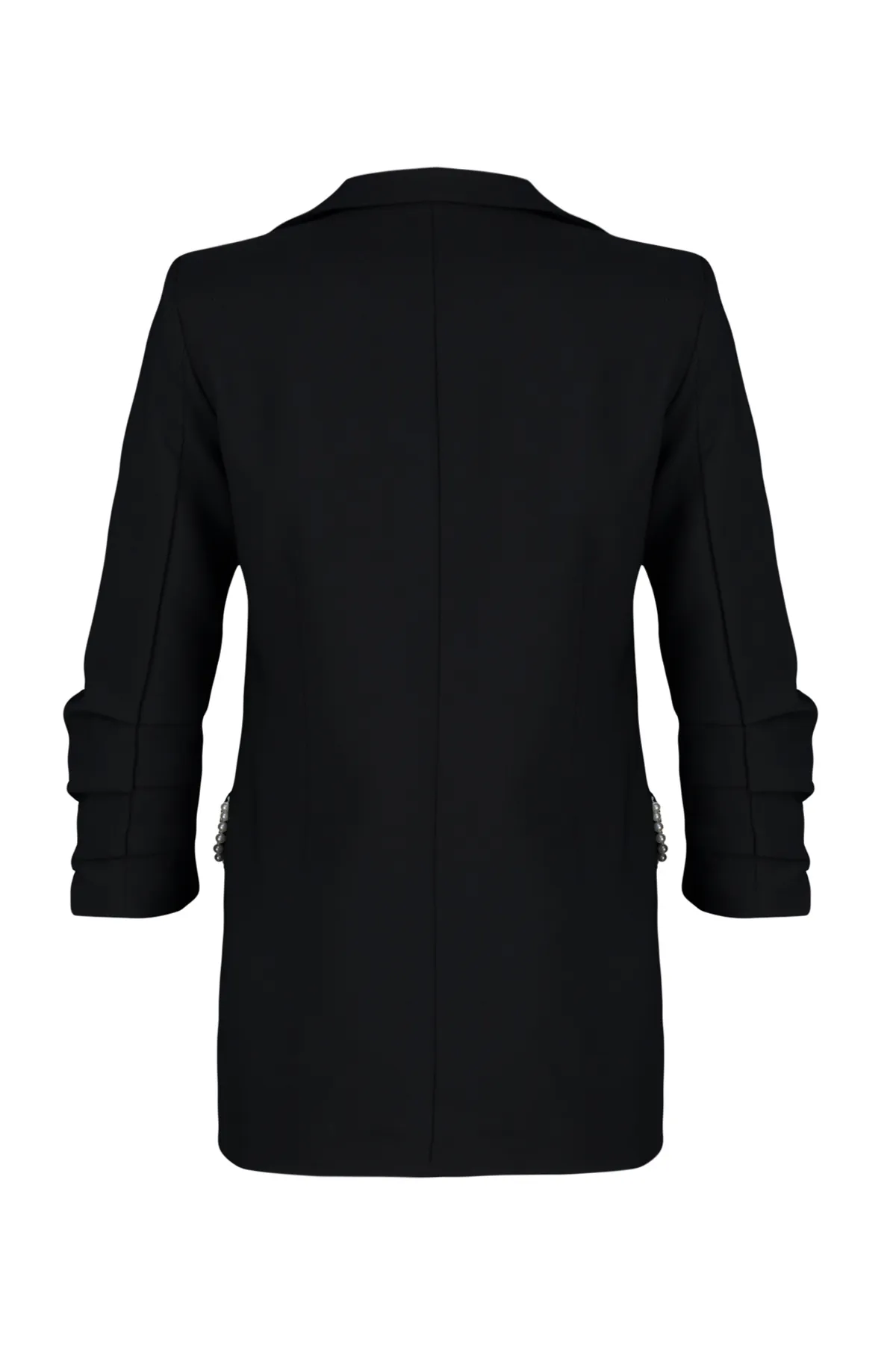 Trendyol Modest  Schwarzer Anzug aus Crêpe mit Perlendetails, Jacke, Hose, gewebter Unterteil und Oberteil TCTSS24US00011
