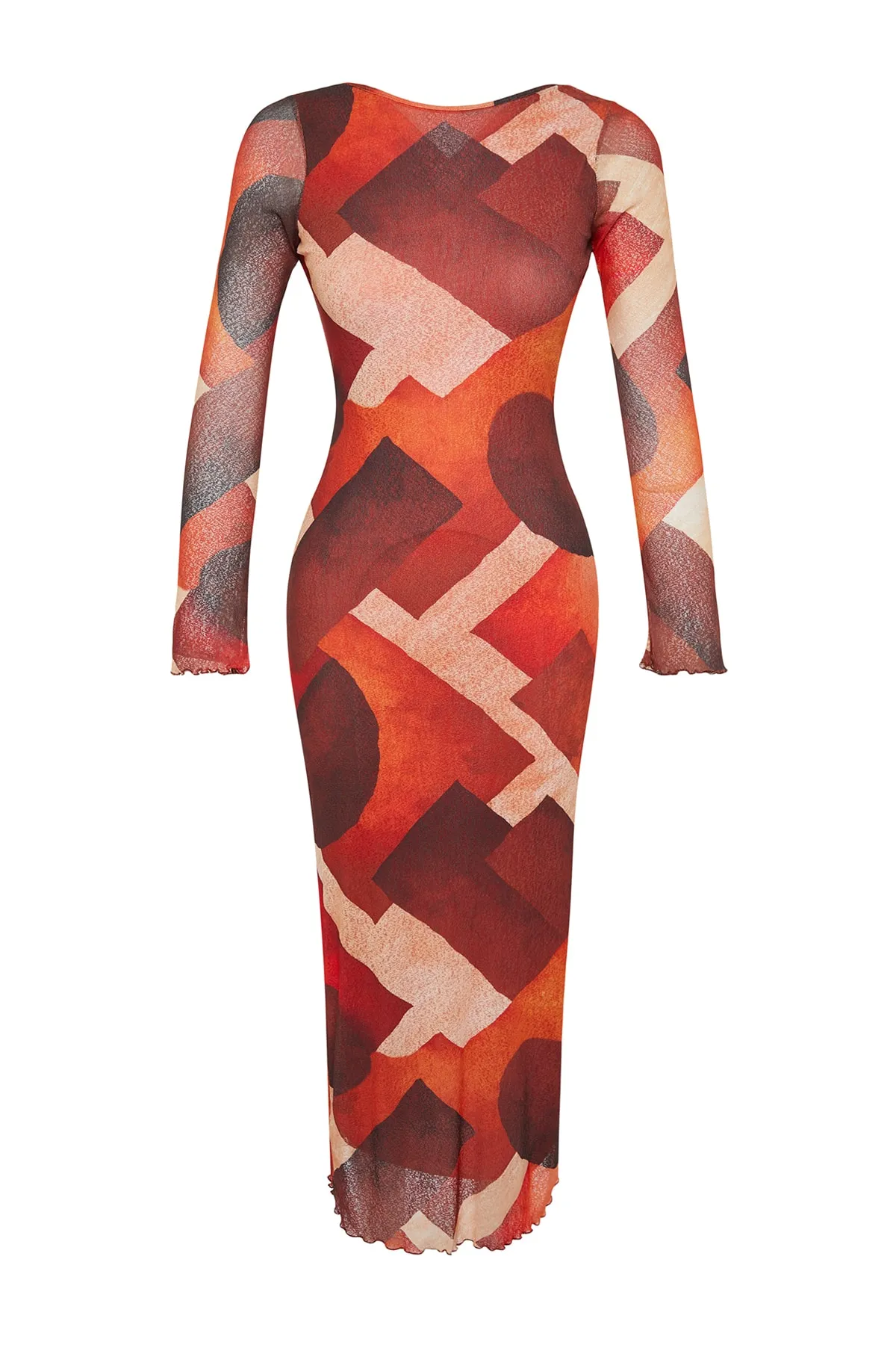 Trendyol Collection  Mehrfarbiges, figurbetontes Maxi-Bleistiftkleid aus flexiblem Strick mit spezieller Textur und Rückendetail TWOAW24EL00319