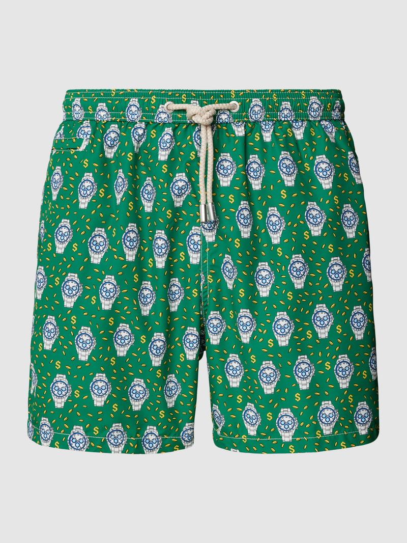 Badehose mit Allover-Muster Modell 'LIGHTING' in dunkelgrün