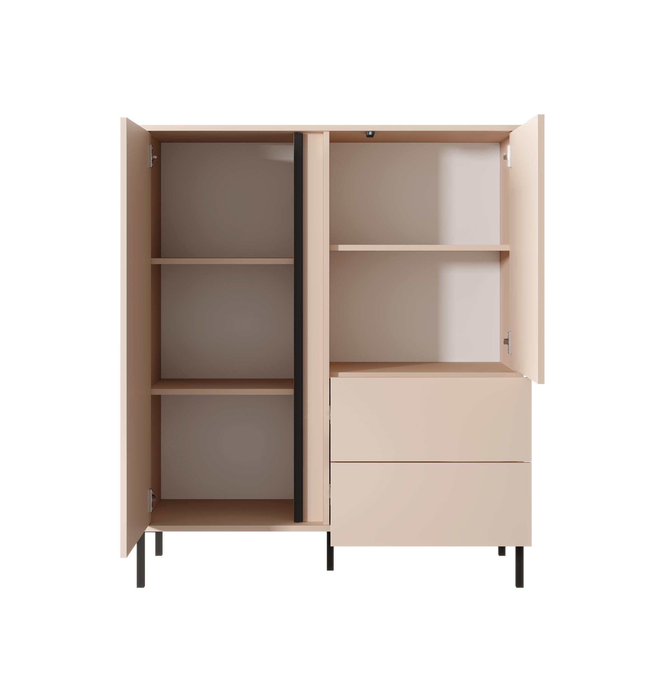 Furnix Wohnwand 3-tlg. Mediawand DASTI 2 Highboard, TV-Schrank, Kommode Beige, Komplett-Set, B359,7 x H123,4 x T39,5 cm