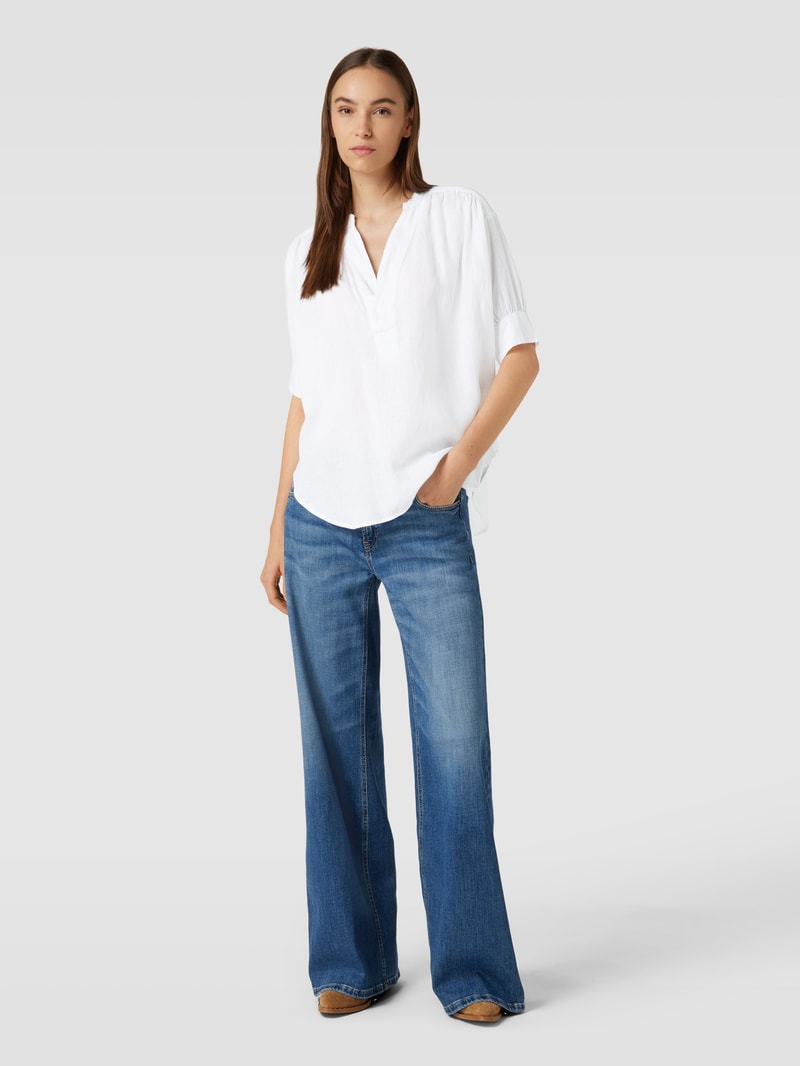 Blusenshirt aus Leinen mit Tunikakragen Modell 'RAYAN' in weiss