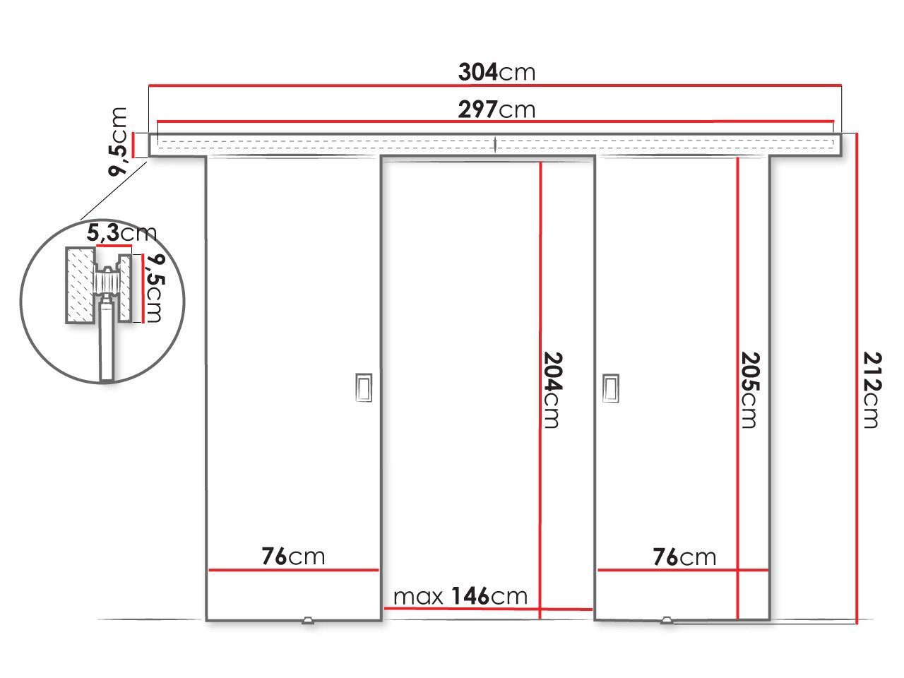 Mirjan24 Schiebetür Werdi Duo 152 (mit zwei Flügeln), Schließmechanismus, Metallkugellagerschiebesystem