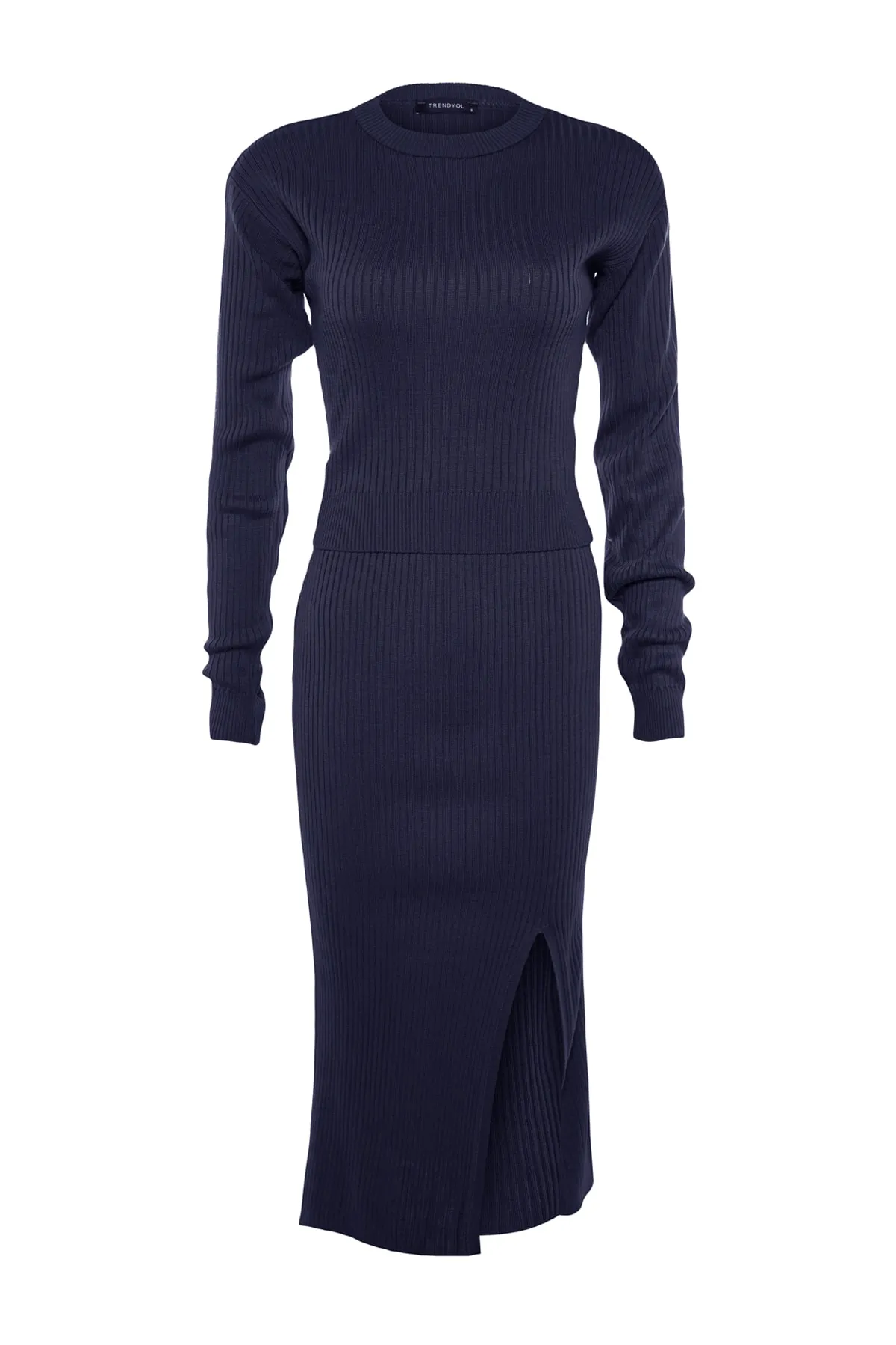 Trendyol Collection  Marineblaues, kurzes Strickoberteil und -unterteil-Set TWOAW23AU00240