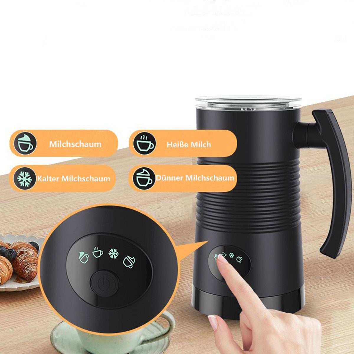 autolock Milchaufschäumer MilchaufschäUmer 4 in 1 Elektrisch MilchschäUmer Milk Frother, Leicht zu Reinigen für Kakao Hafermilch und HeißEn oder Kalten