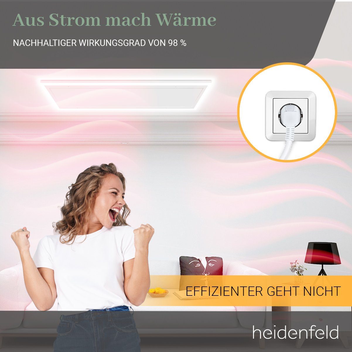 Heidenfeld Infrarotheizung 390 - 800 W Decken Elektroheizung HF-HP500 - 10 J. Garantie, Fernbedienung - Infrarot Heizkörper Elektroheizkörper Deckenheizung