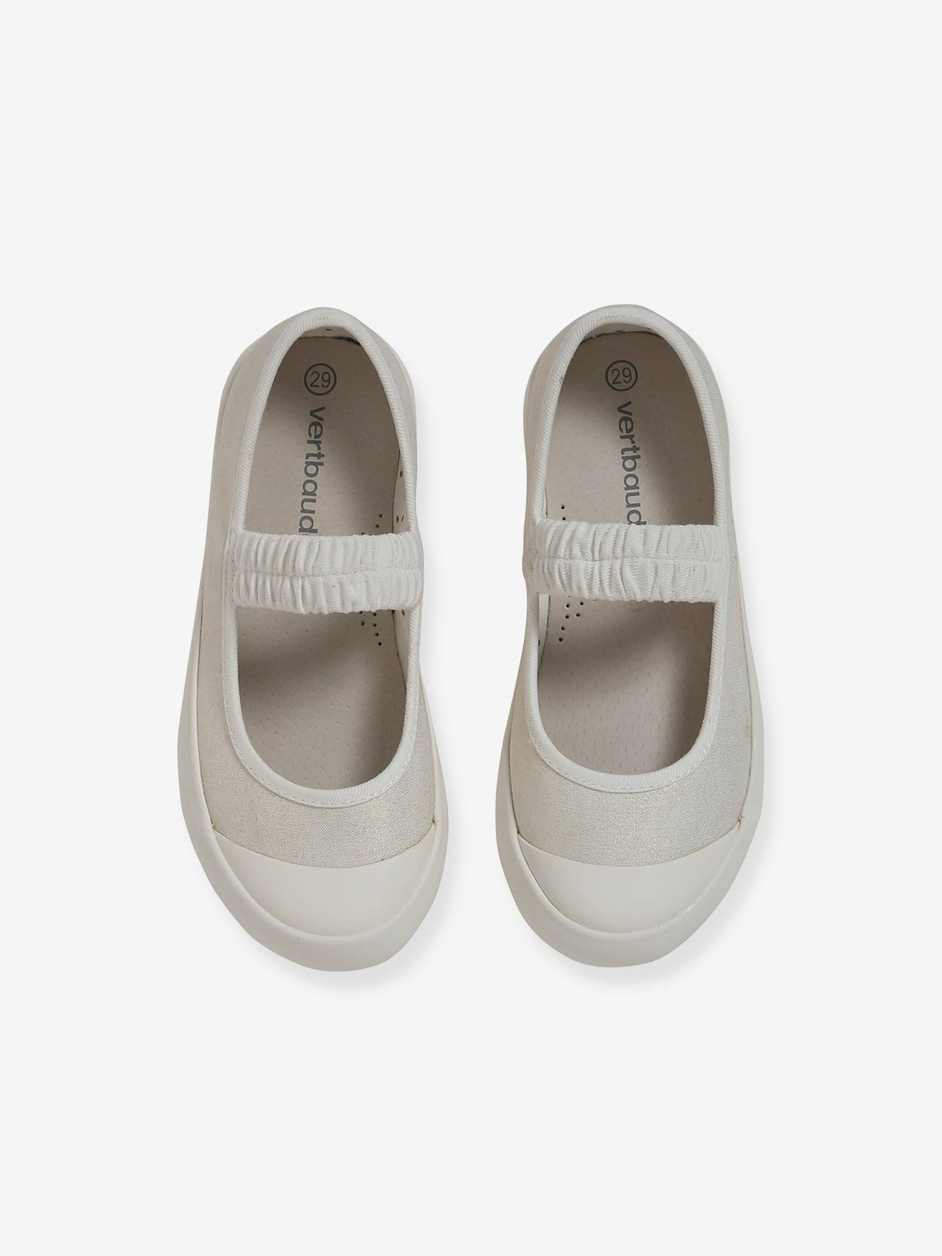 Vertbaudet Mädchen Stoff-Ballerinas, Gummizug - weiß