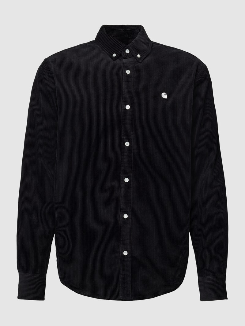 Regular Fit Cordhemd mit Logo-Stitching Modell 'MADISON' in schwarz