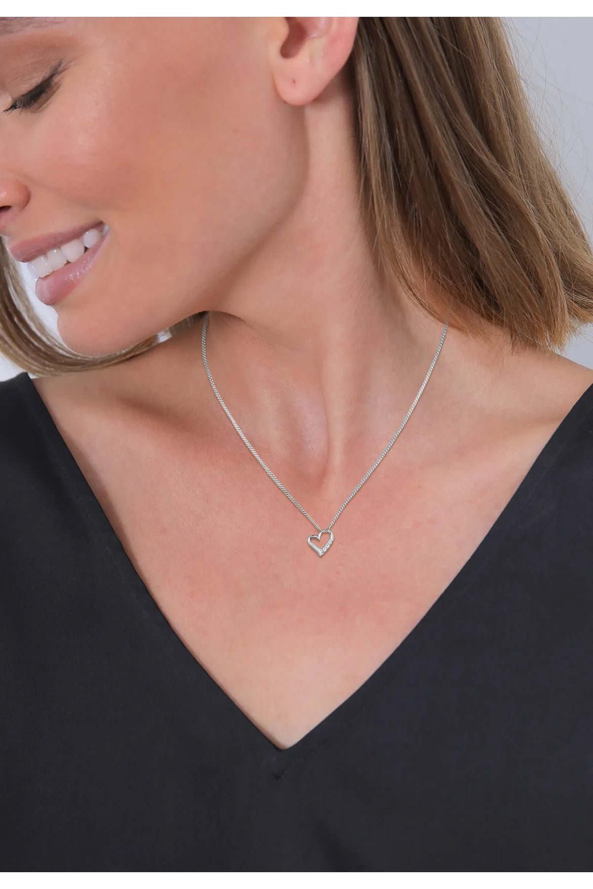 ELLI  Halskette Herz Ewigkeit Diamant (0,045 ct.) 925 Silber