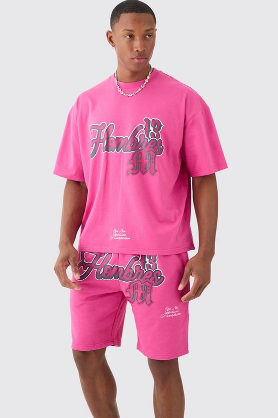 Kastiges Oversize T-Shirt mit Homme-Print und Shorts