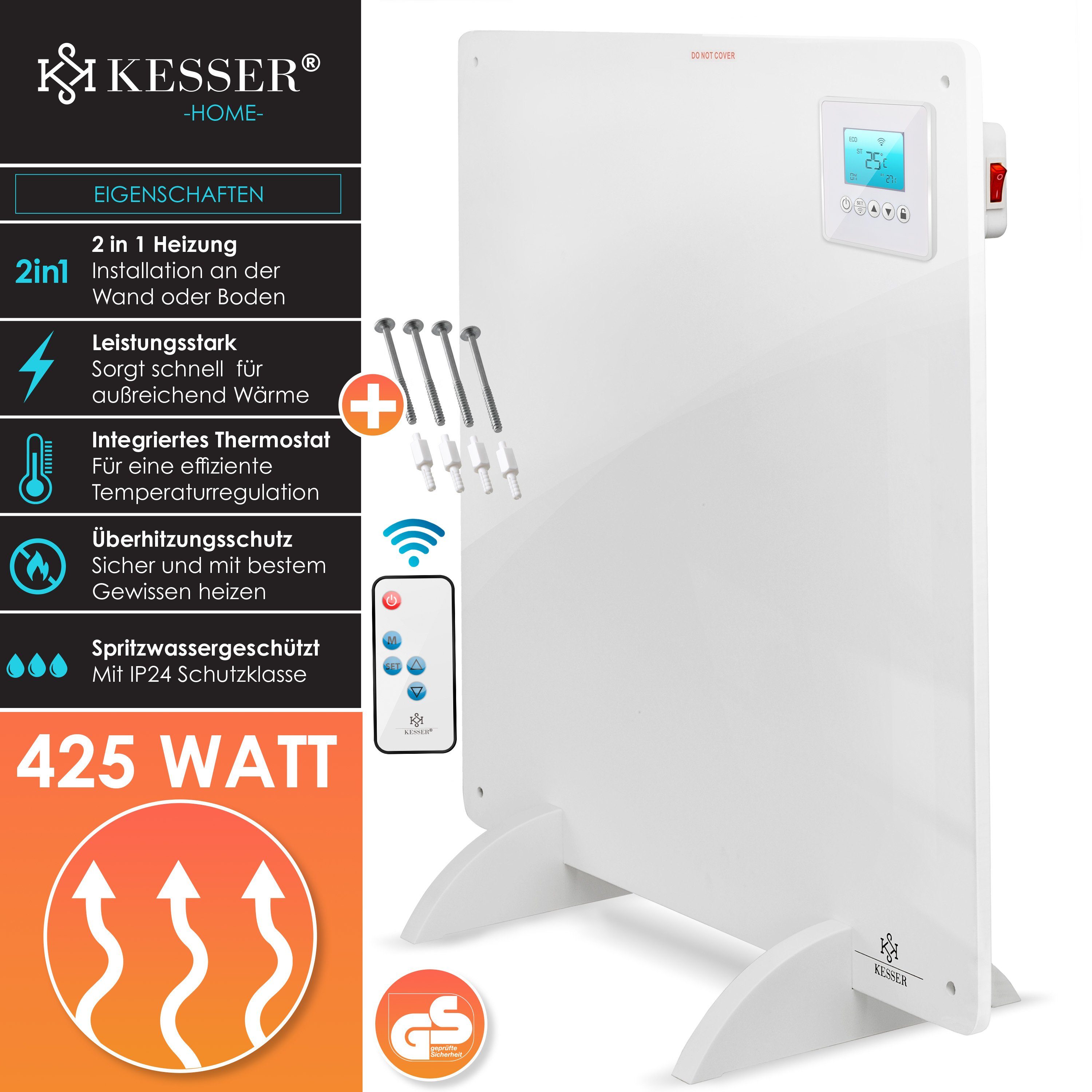 KESSER Infrarotheizung, Infrarotheizung 425-550 Watt mit Fernbedienung LCD-Display