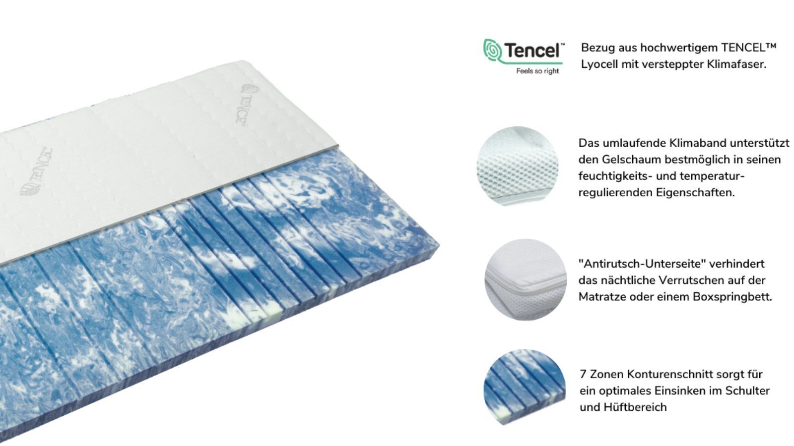 Topper 7-Zonen Gelschaum-Topper Deluxe, Sleepondo, 8 cm hoch, Gelschaum, 80x200 cm