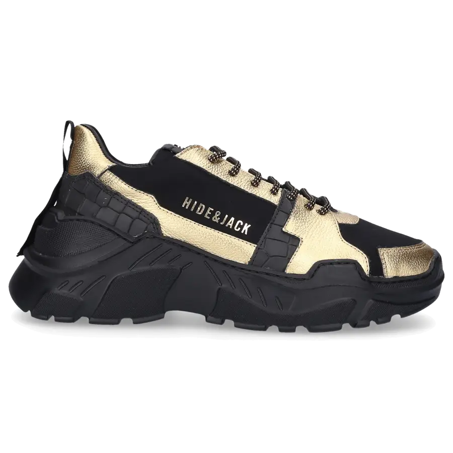 Hide & Jack - Sneaker low SPEEDBUMP Kalbsleder Logo gold schwarz - schwarz