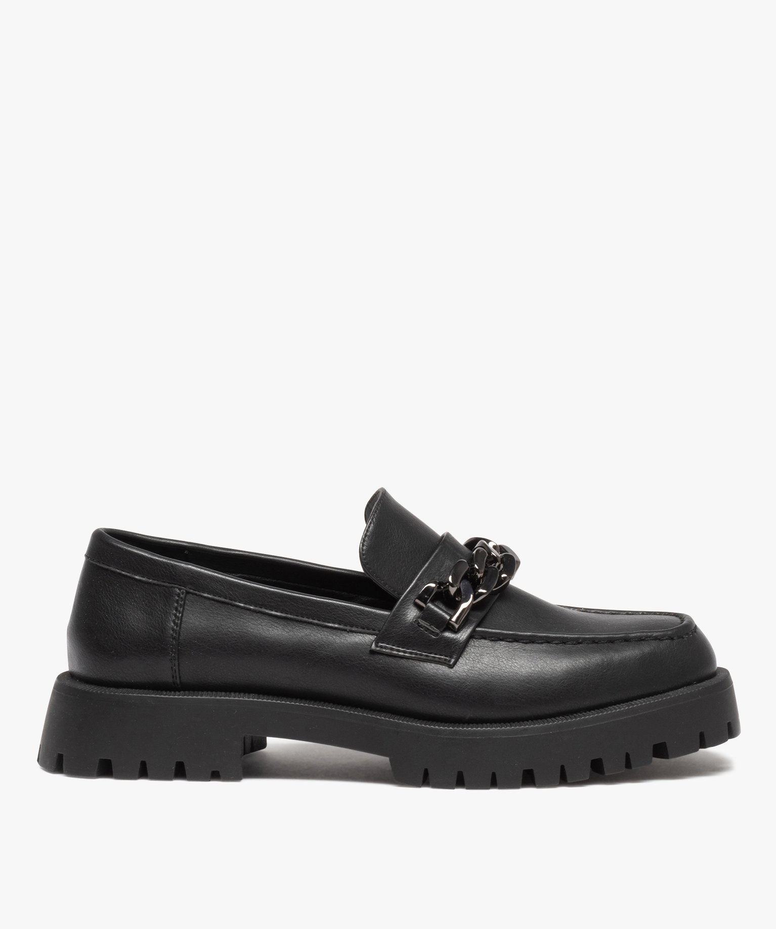 Mocassins femme unis à semelle crantée débordante noir | GEMO