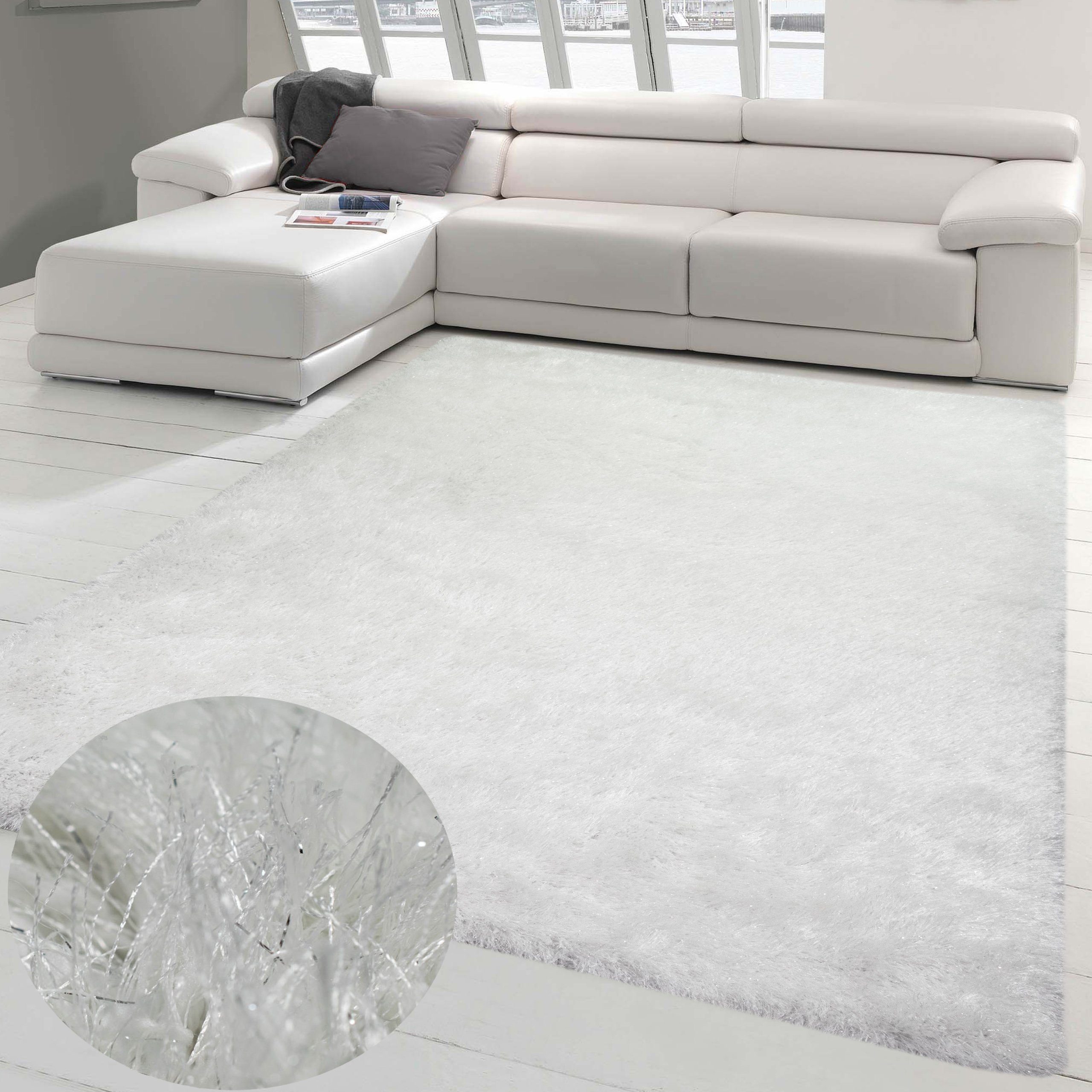 Teppich Shaggy Teppich Langflor Wohnzimmer Schlafzimmer Glitzer Weiß, Teppich-Traum, rechteckig, Höhe: 70 mm