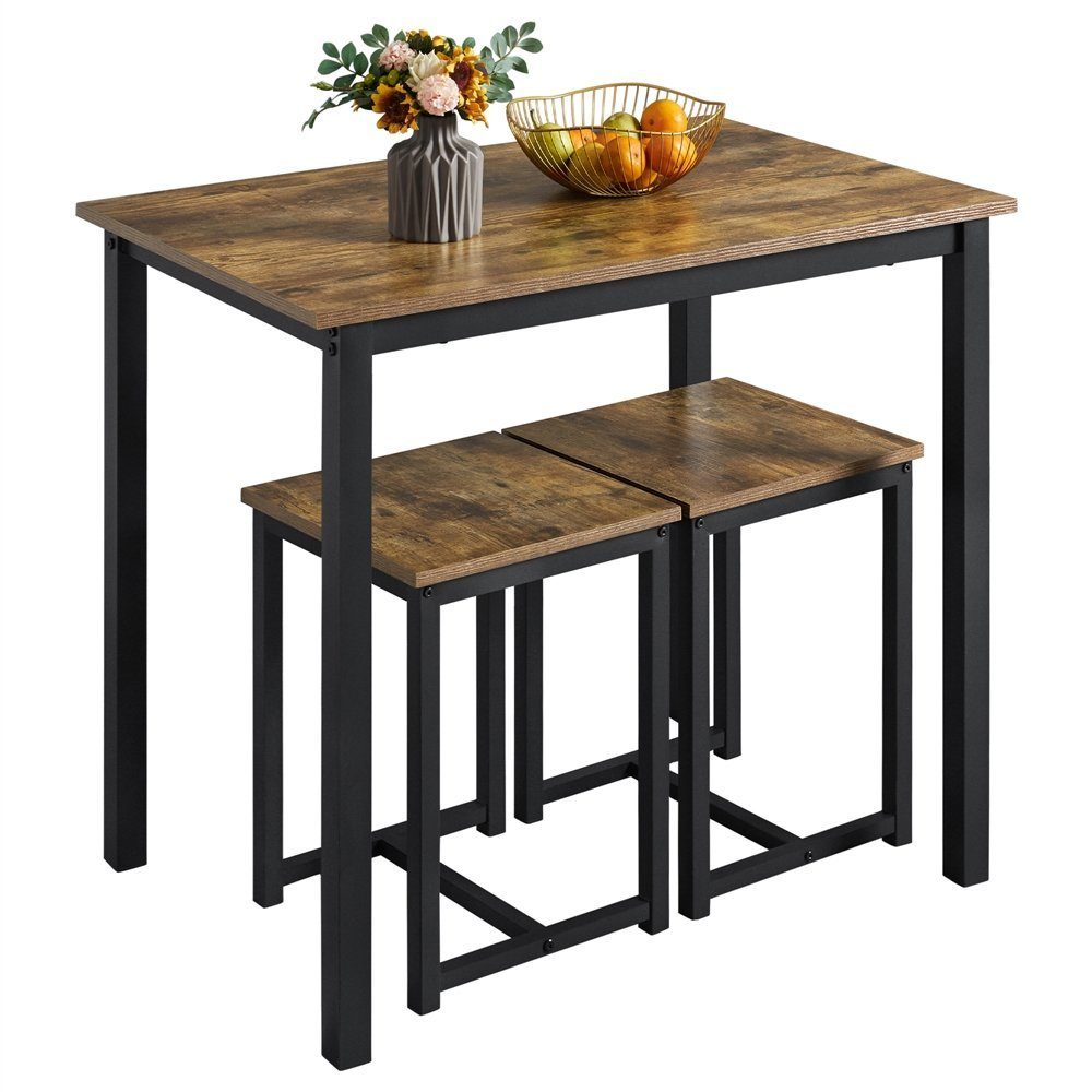 Yaheetech Essgruppe, Bartisch-Set, Stehtisch mit 2 Barhockern Holz