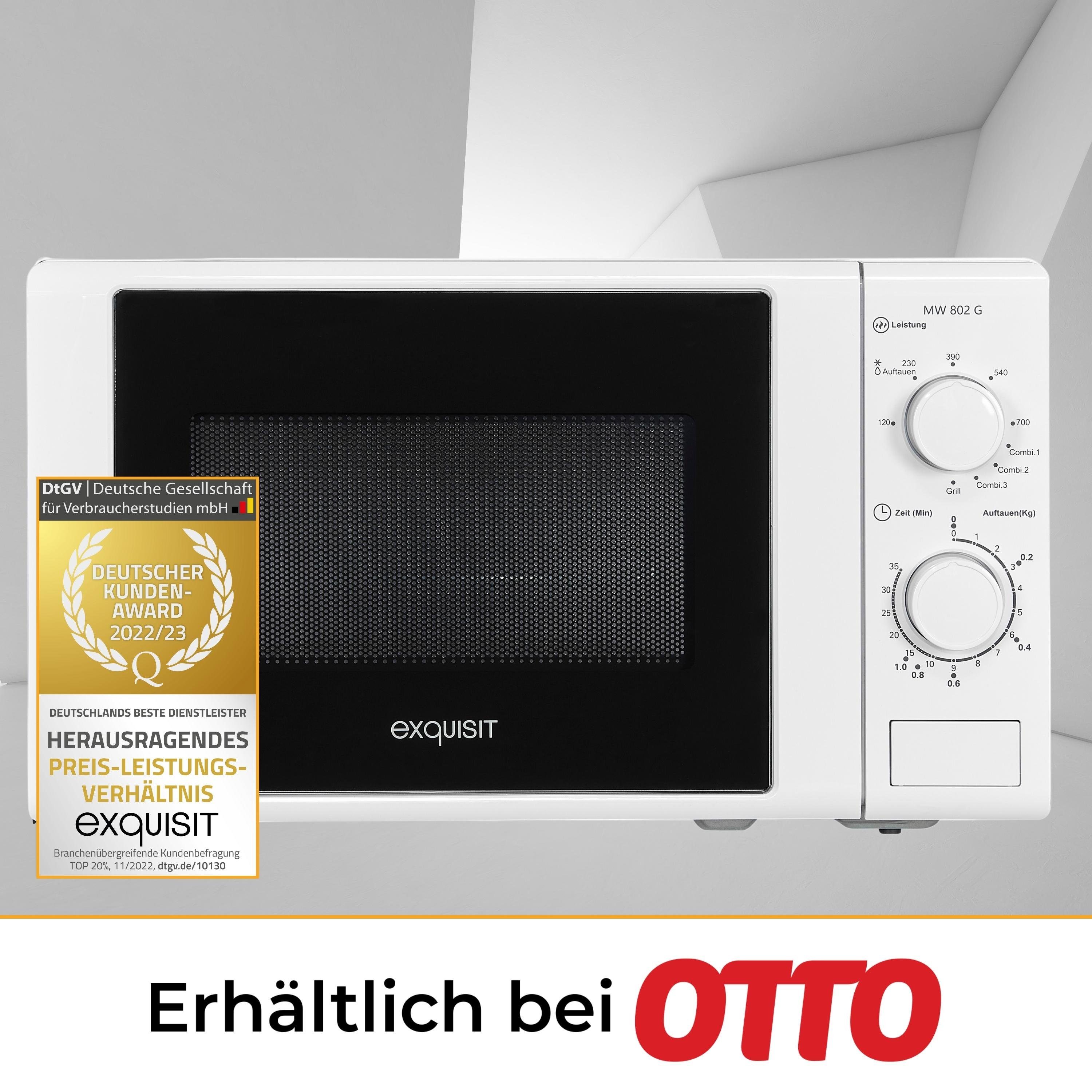exquisit Mikrowelle MW 802 G, Grill, 20,00 l, kompakte Mikrowelle mit Grillfunktion, platzsparend, inkl. Timer