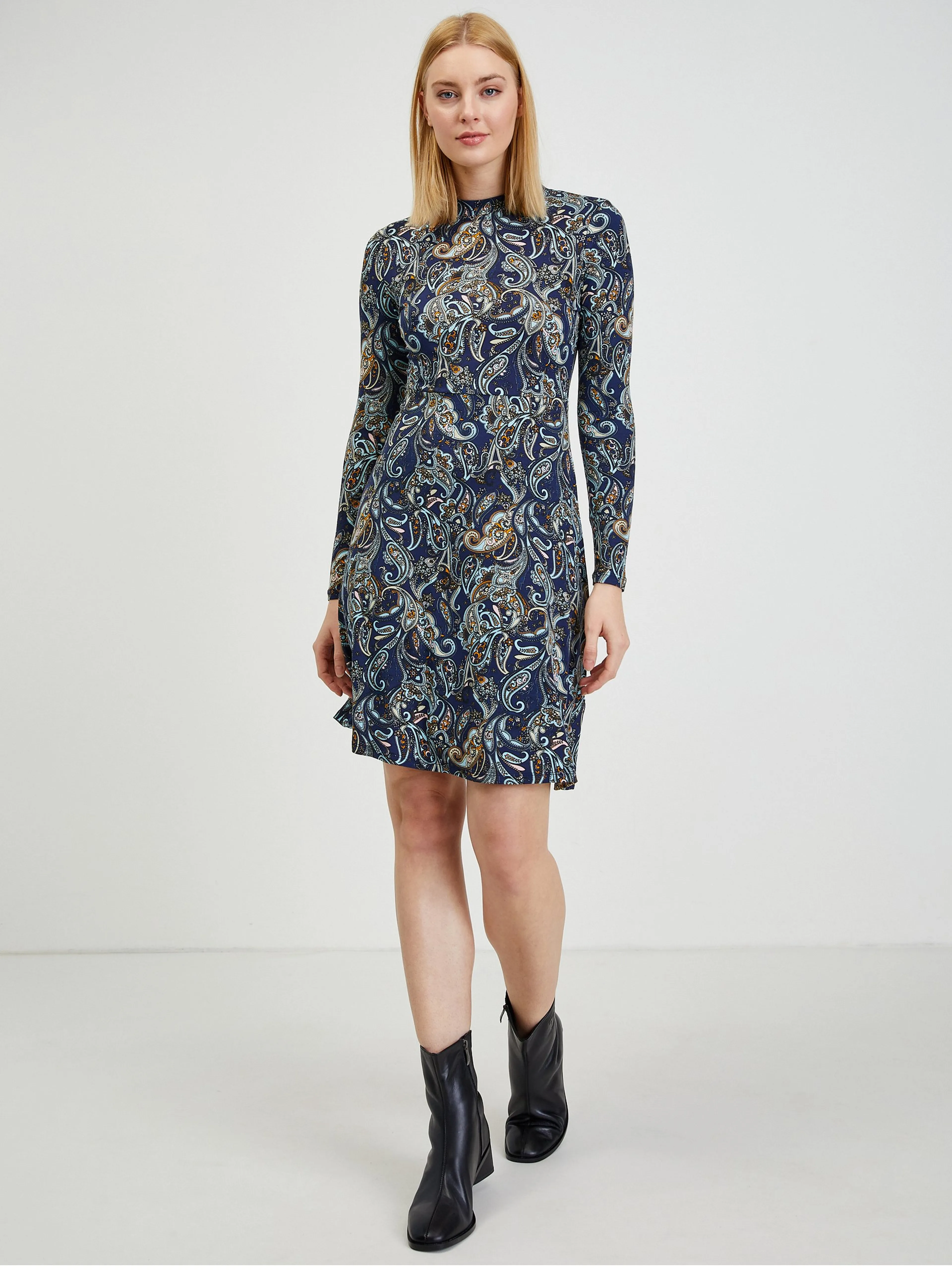 Dunkelblaues gemustertes Damenkleid ORSAY
