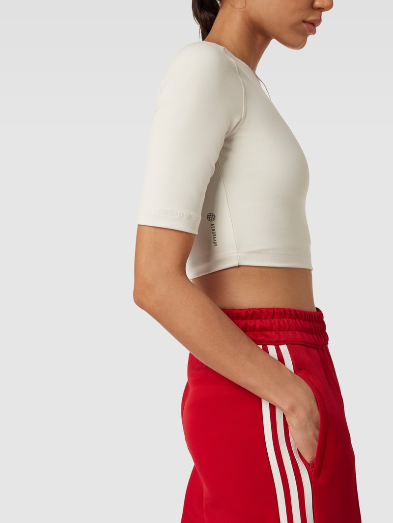 Cropped T-Shirt mit Label-Print in beige