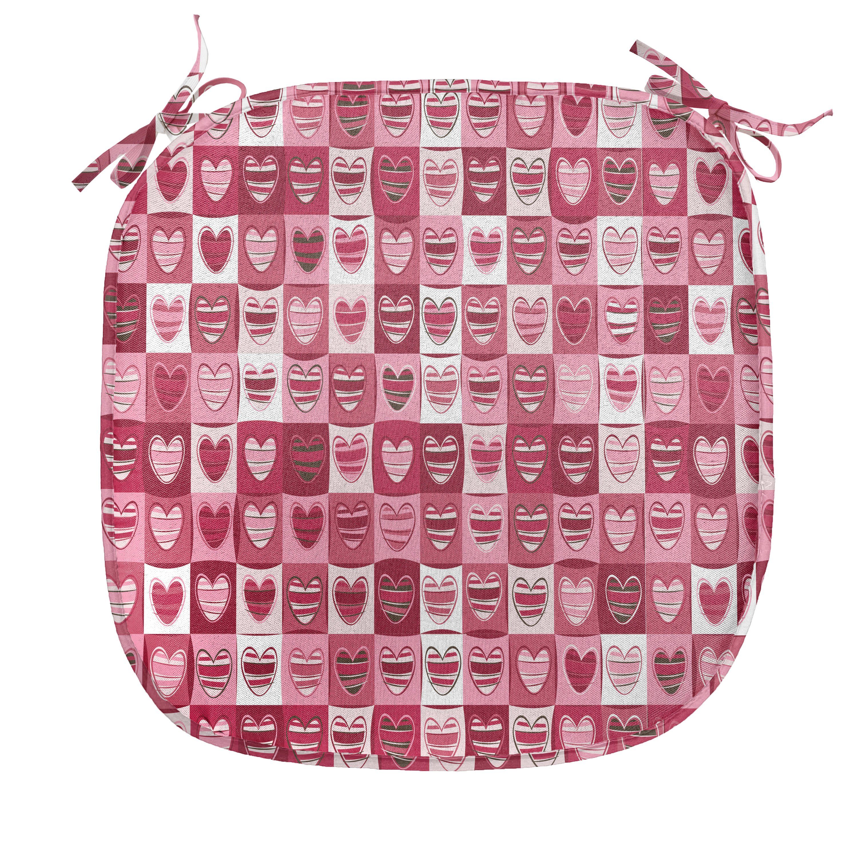 Abakuhaus Stuhlkissen Dekoratives wasserfestes Kissen mit Riemen für Küchensitze, rosa, Weiß, Vintage Geometric