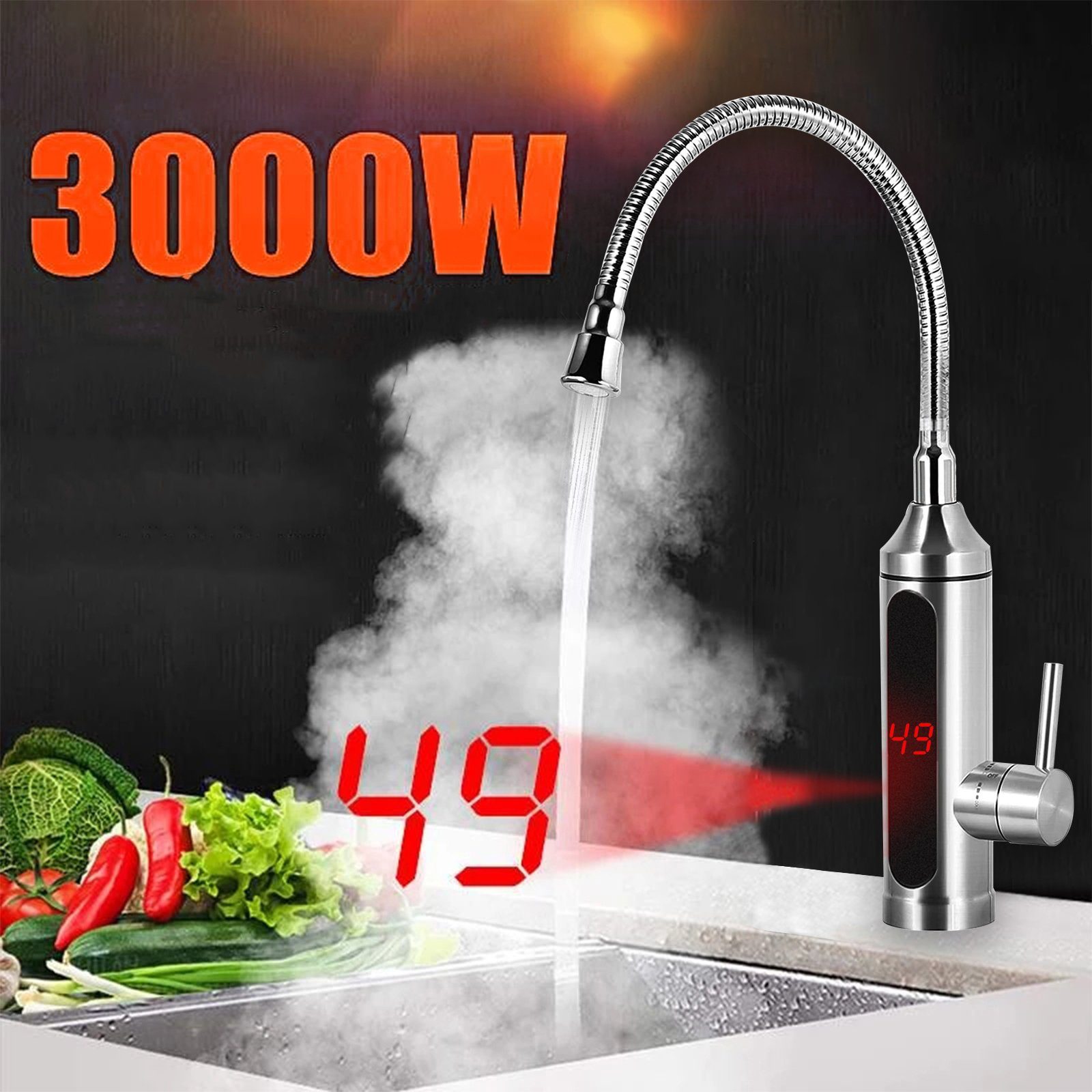 TWSOUL Durchlauferhitzer 3000W Elektrisch Wasserhahn mit Durchlauferhitzer, 30,00 °C, max 60,00 °C