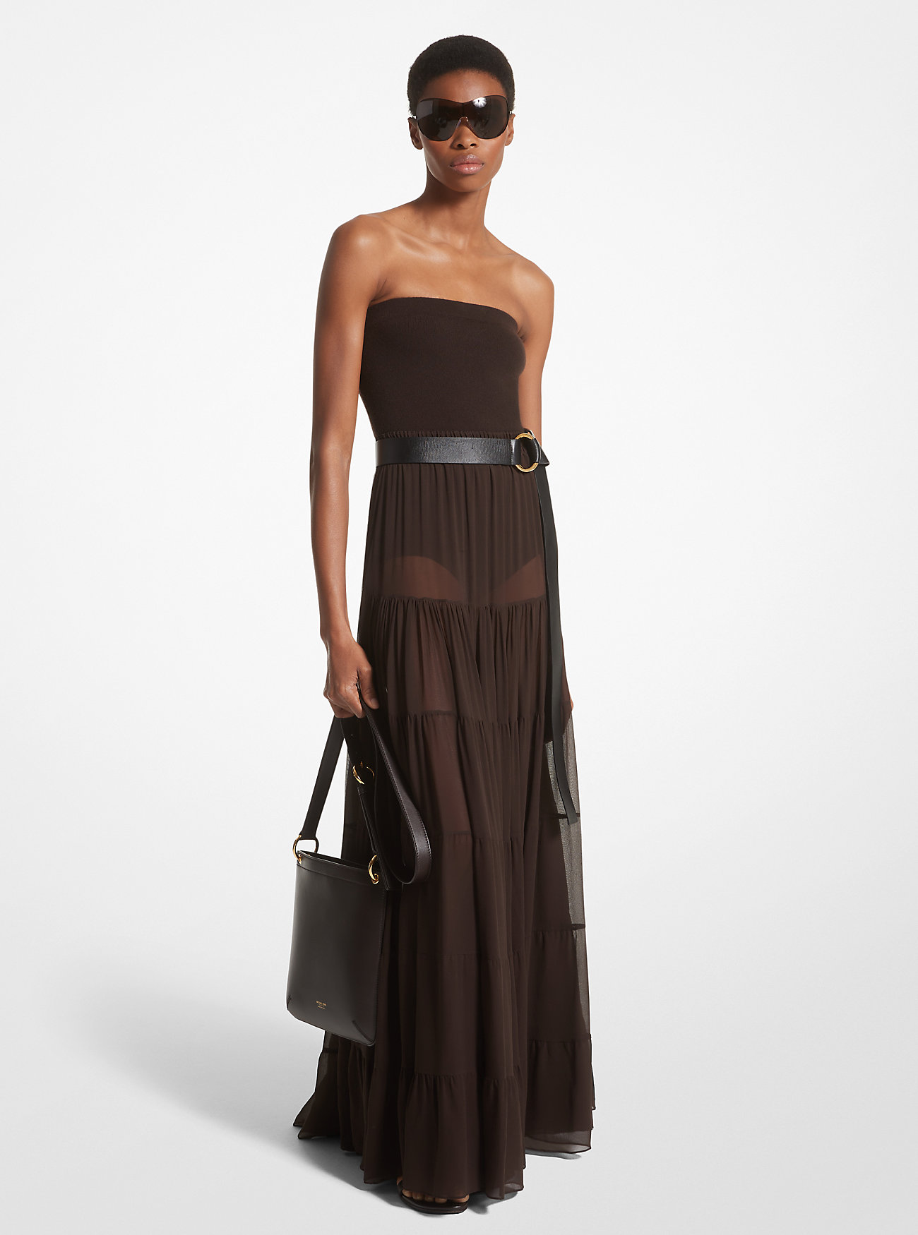 Silk Chiffon Skirt - CHOCOLATE