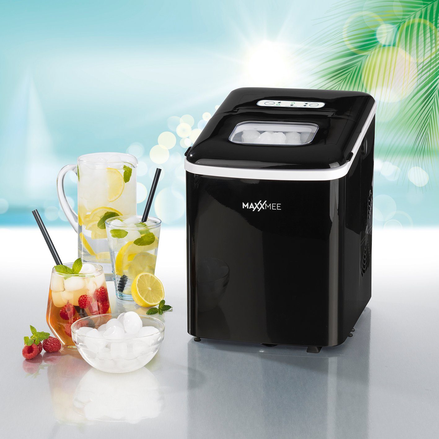 MAXXMEE Elektrischer Eiswürfelbereiter, Eiswürfelmaschine 9 Eiswürfel in ca. 8 Minuten schwarz