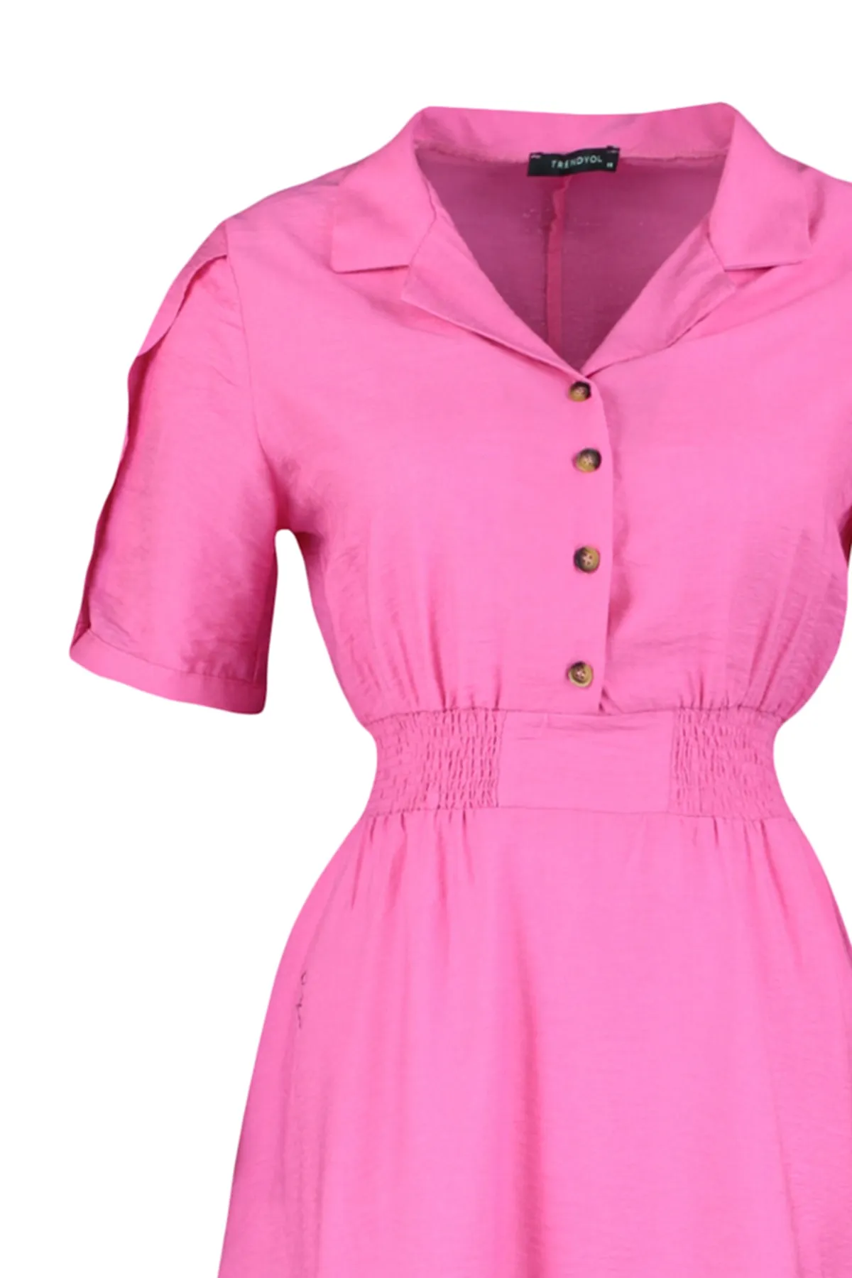 Trendyol Curve  Rosa gewebtes Kleid mit Zierstreifen und Knopfdetails TBBSS22EL1563