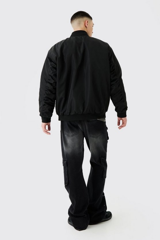 Oversize Nylon-Bomberjacke mit gerafften Ärmeln