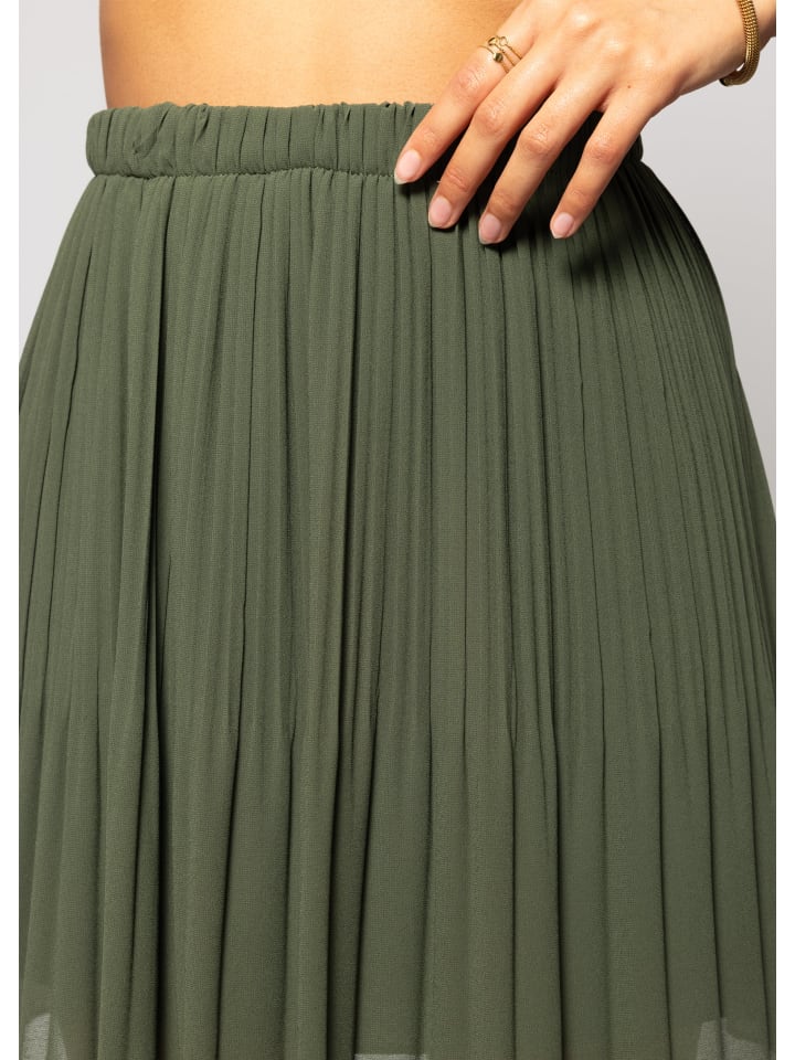 SASSYCLASSY Plissée-Rock aus Chiffon in Khaki günstig kaufen L