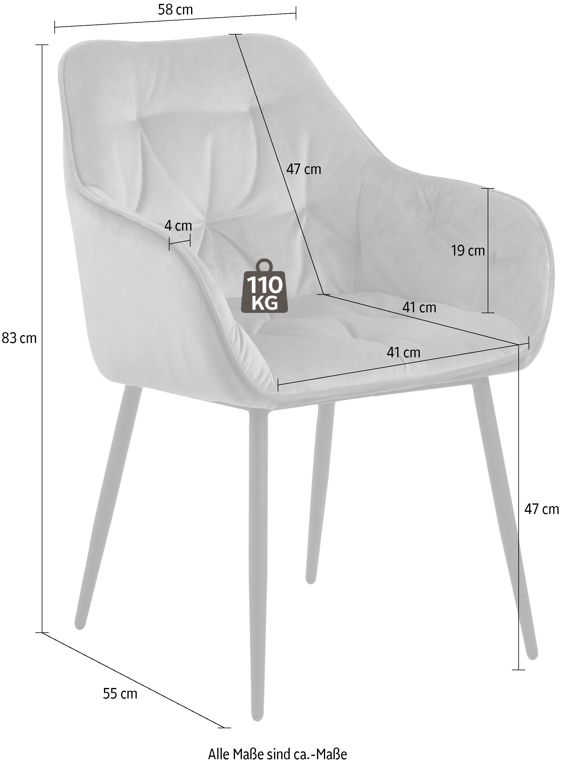 ACTONA GROUP Bistrostuhl (Set, 2 St), Samtbezug, mit Steppungen; Sitzhöhe 79cm