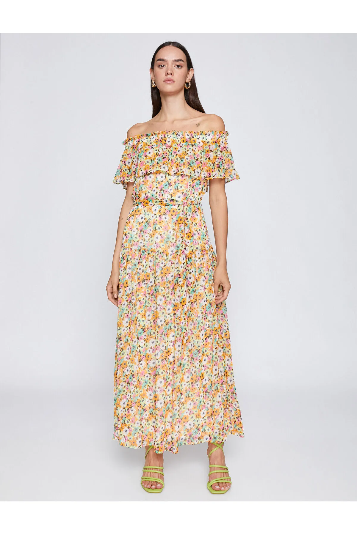 Koton  Langes, schulterfreies Kleid mit Blumenmuster