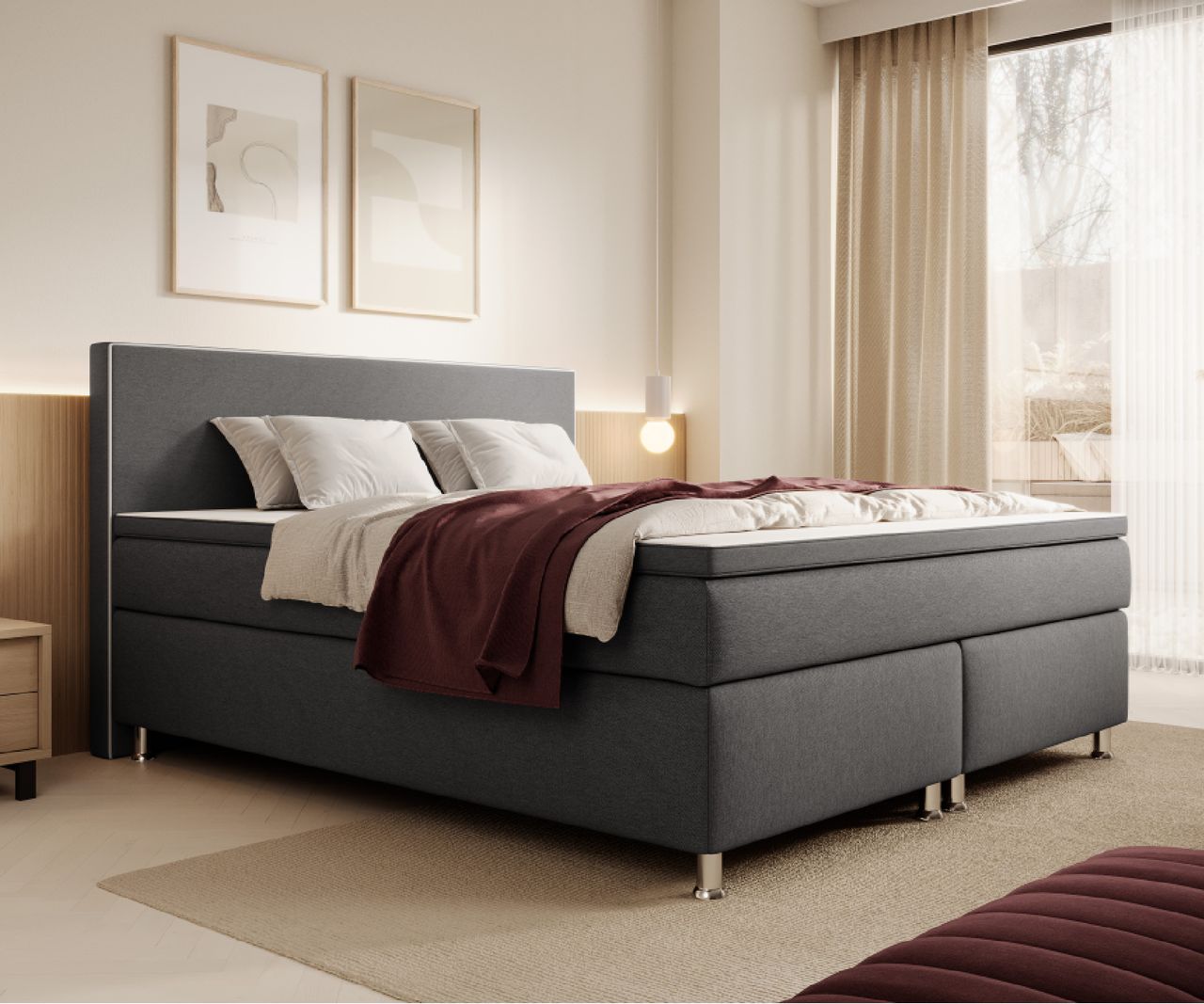 IHG Boxspringbett Gent 180x200cm Taschenfederkern Anthrazit / BEZ176501