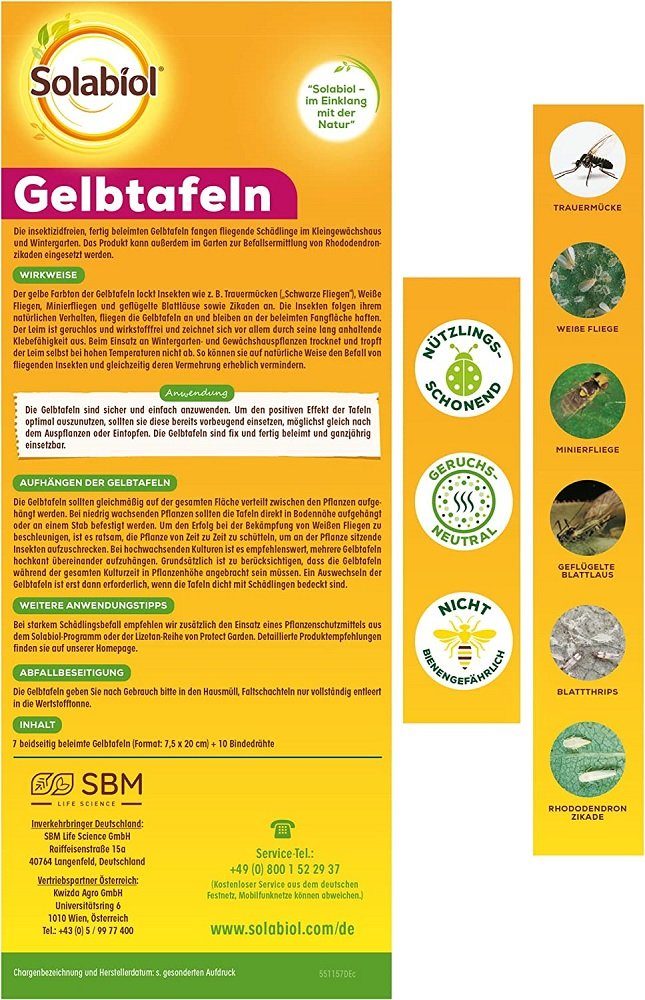 Solabiol Insektenvernichtungsmittel Solabiol Gelbtafeln 7 Stück Insektenabwehr Spezialleim ohne Insektizid