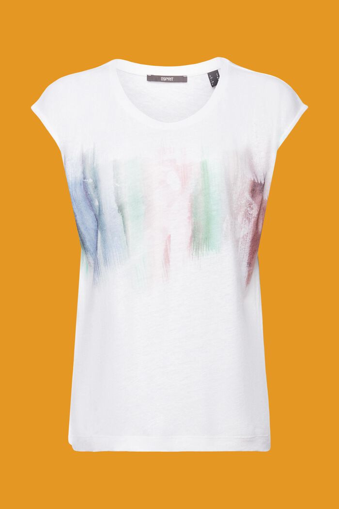 T-Shirt mit Frontprint, Leinenmix