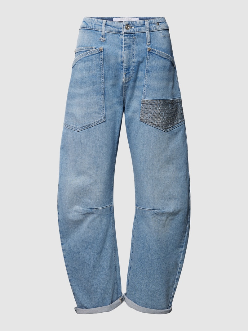 Baggy Jeans mit Ziersteinbesatz Modell 'CARGO GLAM' in hellblau